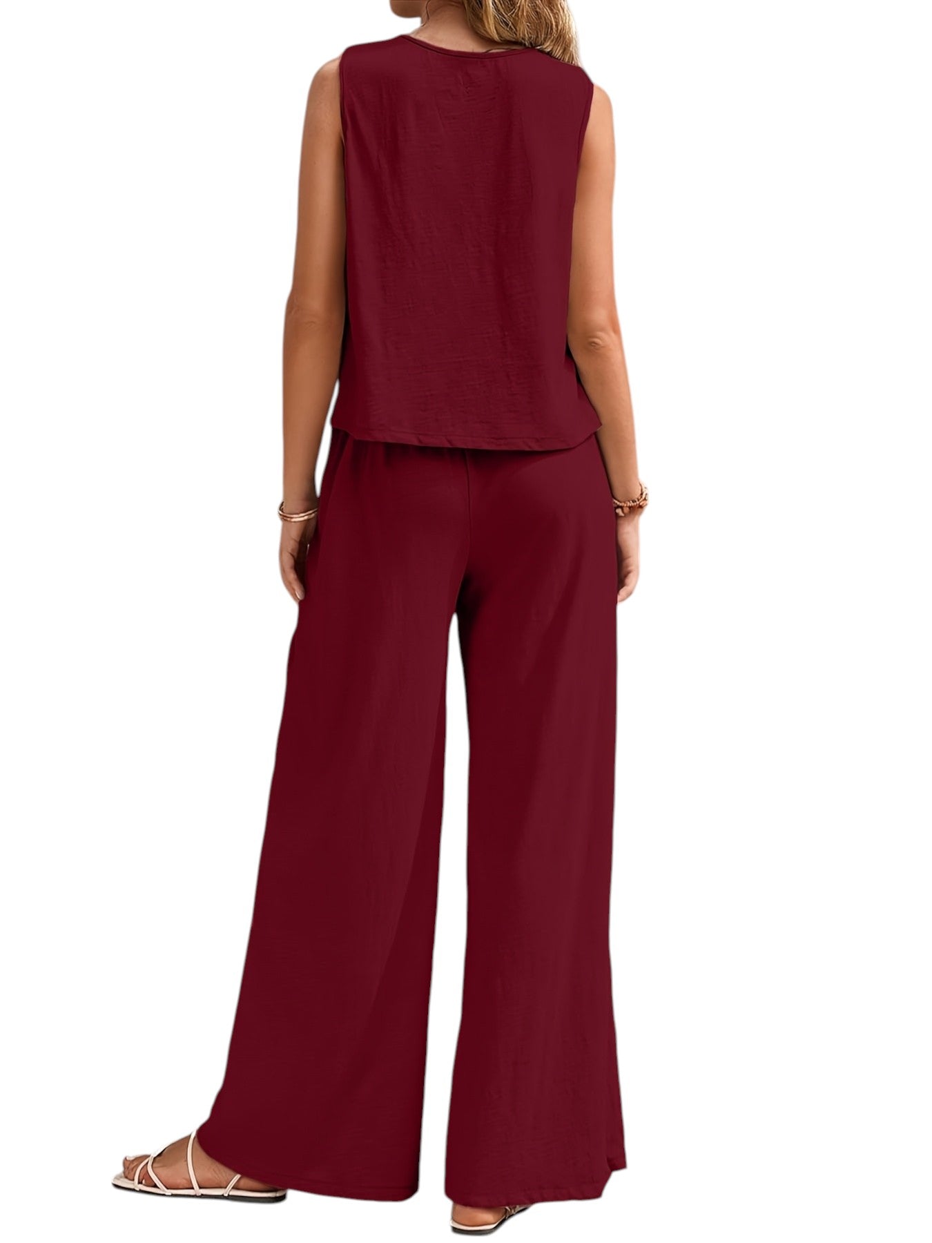 Linnen Dames Set Mouwloze Top & Wijde Broek