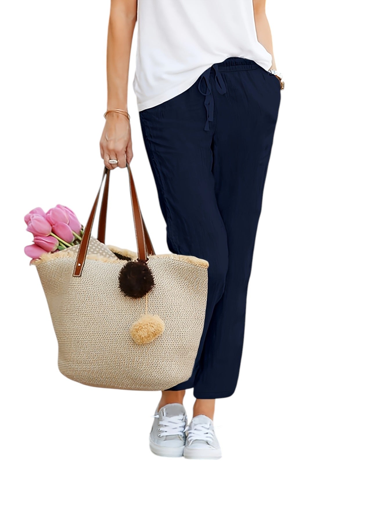 Linnen Dames Broek In Effen Kleuren