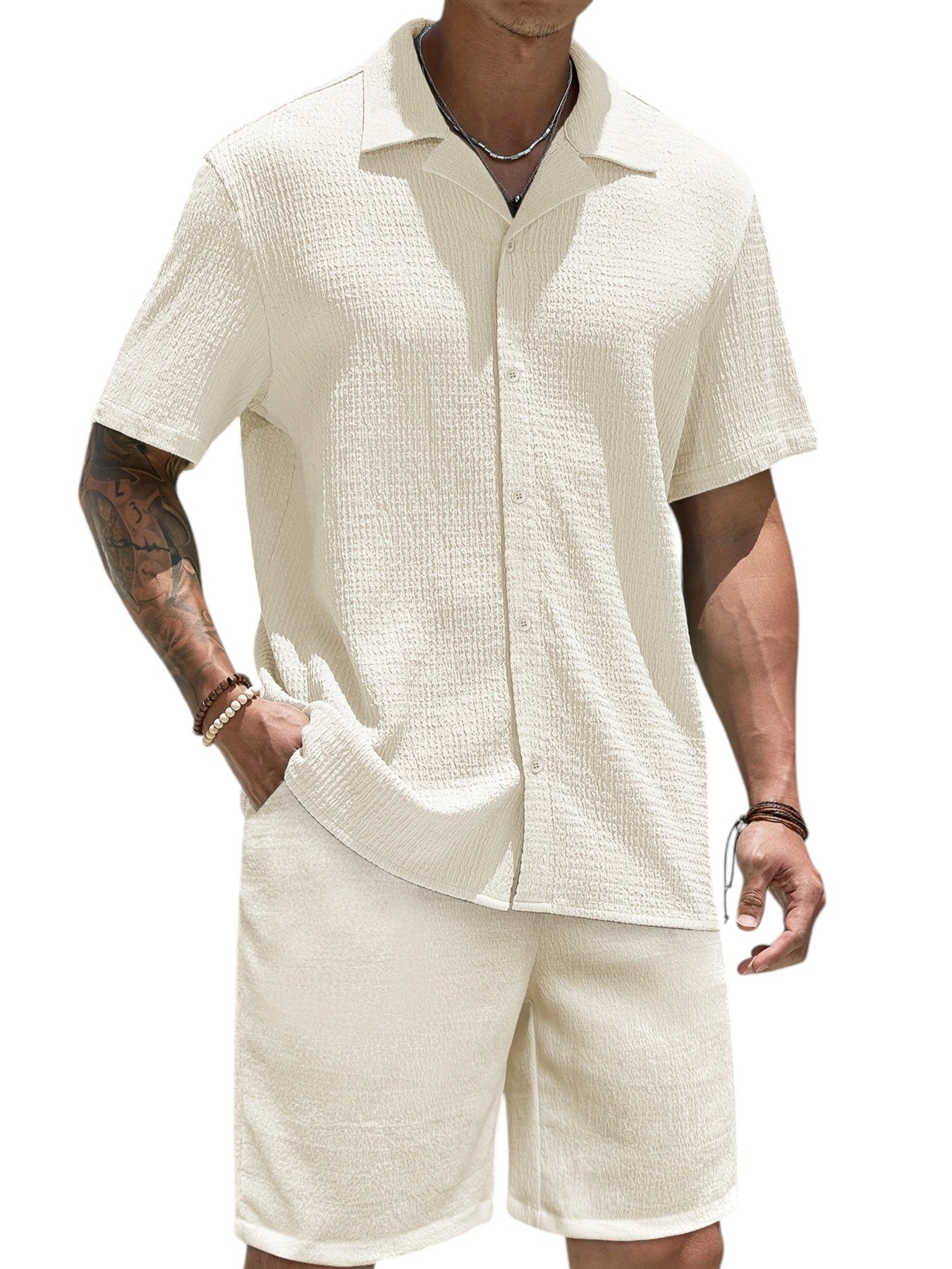 Heren 2-Delig Zomer Set – Geruit Overhemd & Korte Broek, Casual & Lichtgewicht