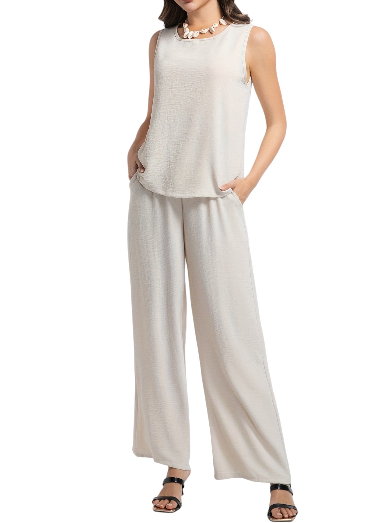Linnen Dames Set Mouwloze Top & Wijde Broek