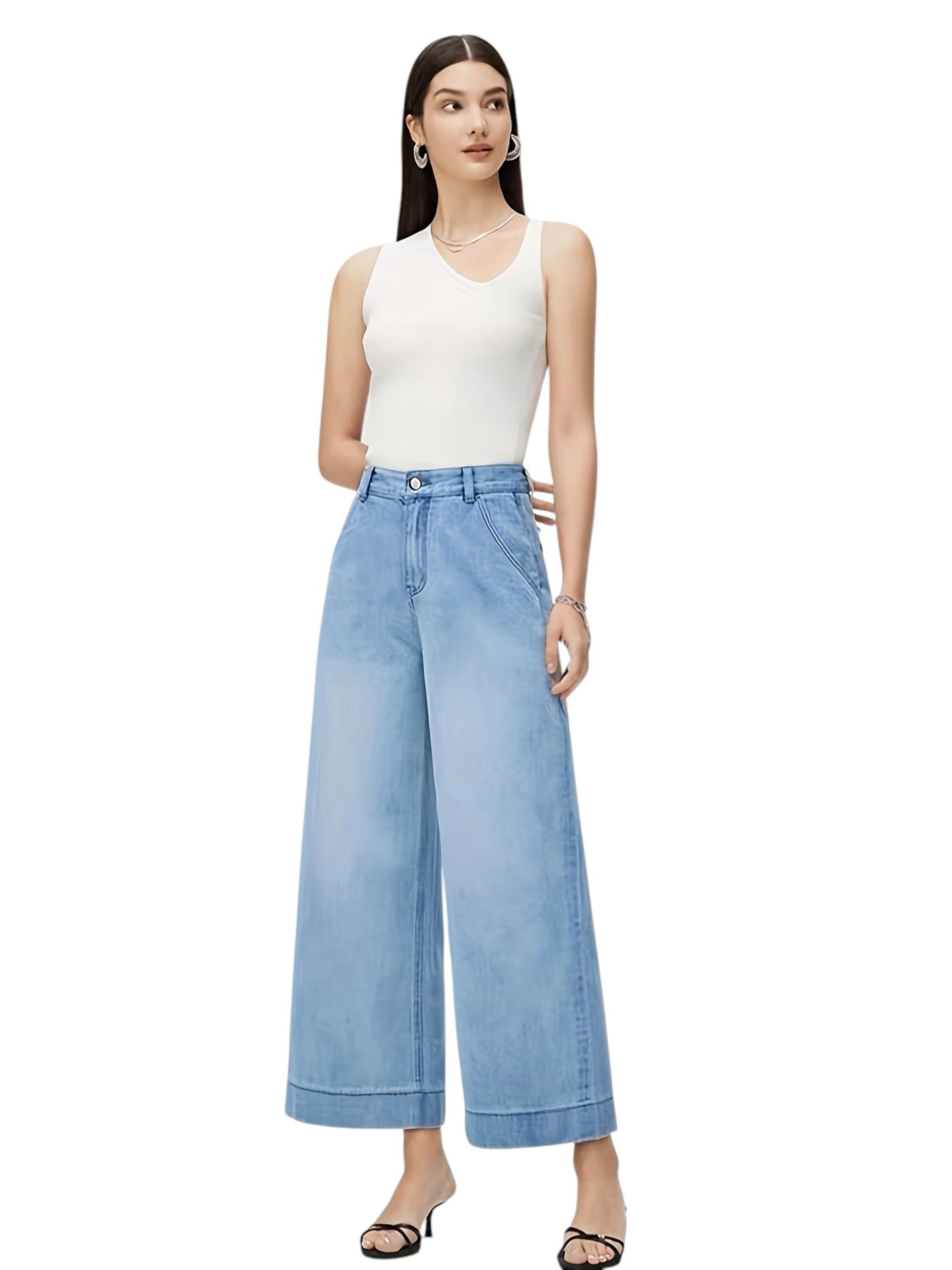 Dames Wijde Jeans Met Hoge Taille