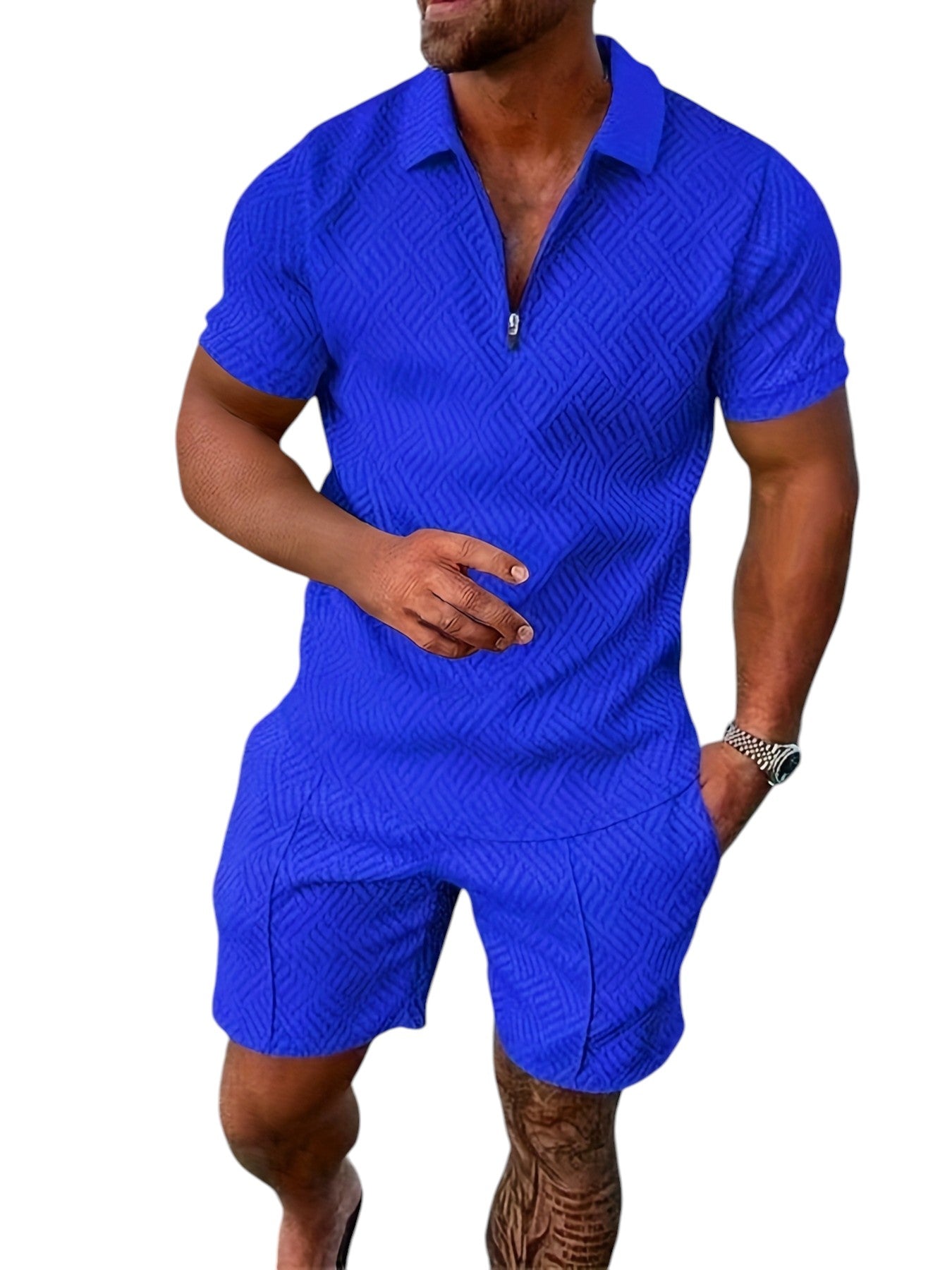 2-Delige Heren Set Half Zip Polo & Shorts