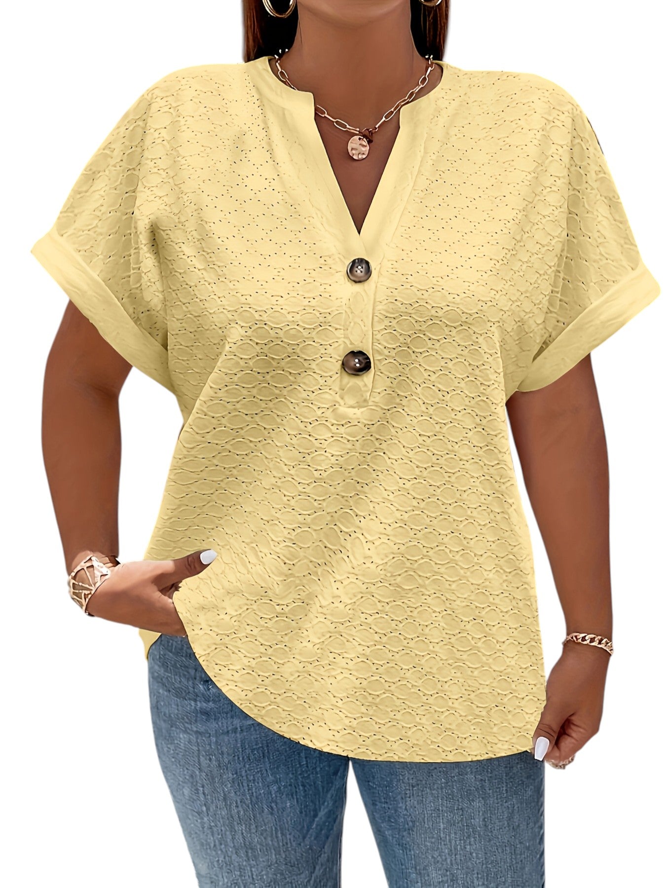 Stijlvol Dames Shirt Met V-hals en Korte Mouwen