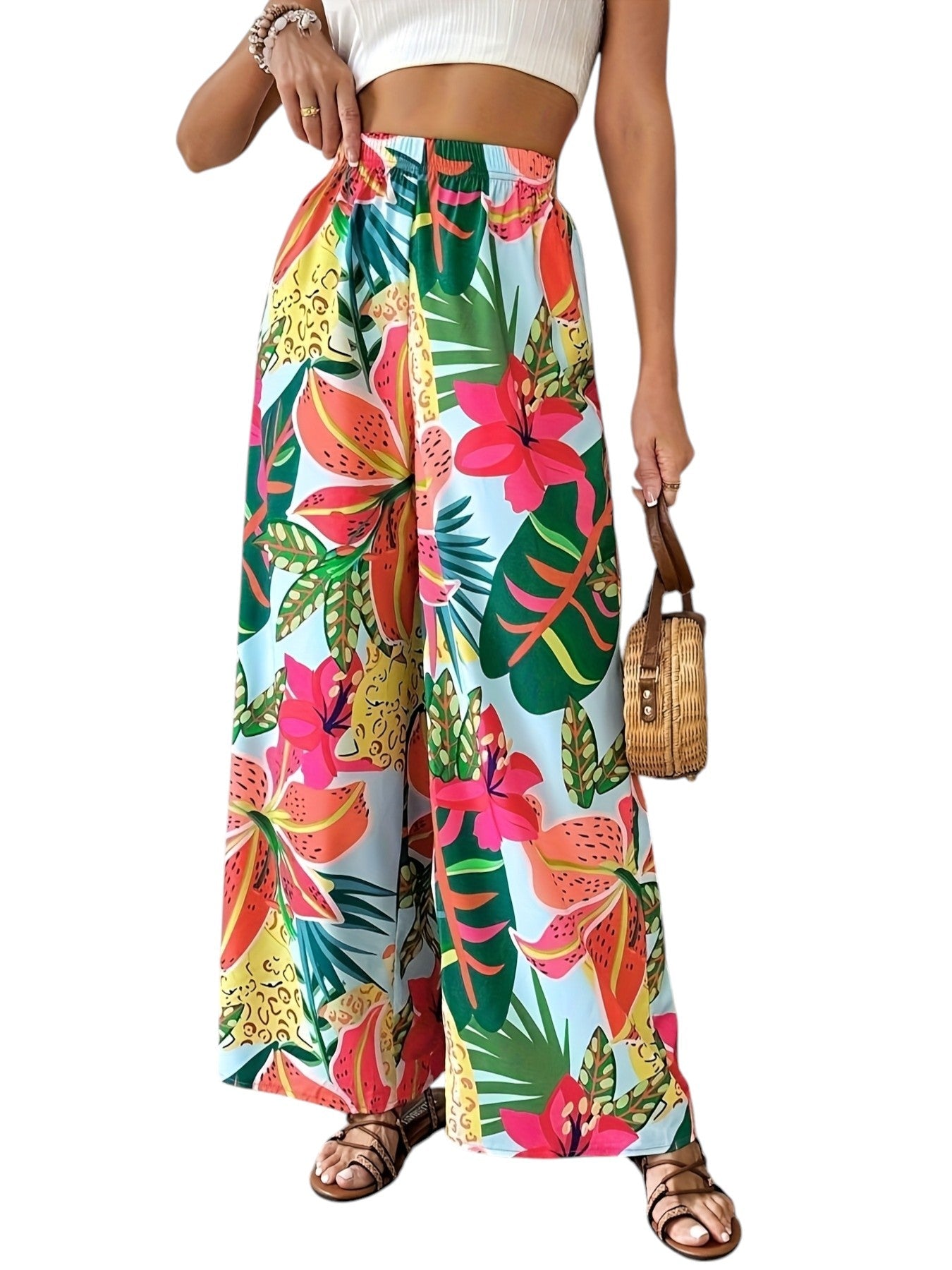 Elastische Broek met Wijde Pijpen en Kleurrijke Print