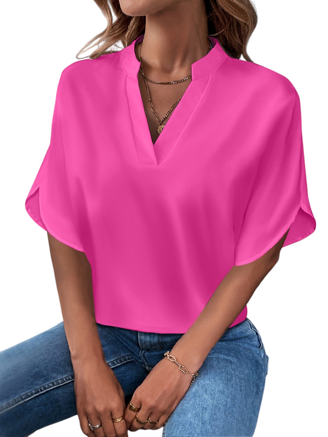 Effen Kleuren Blouse Met V-hals