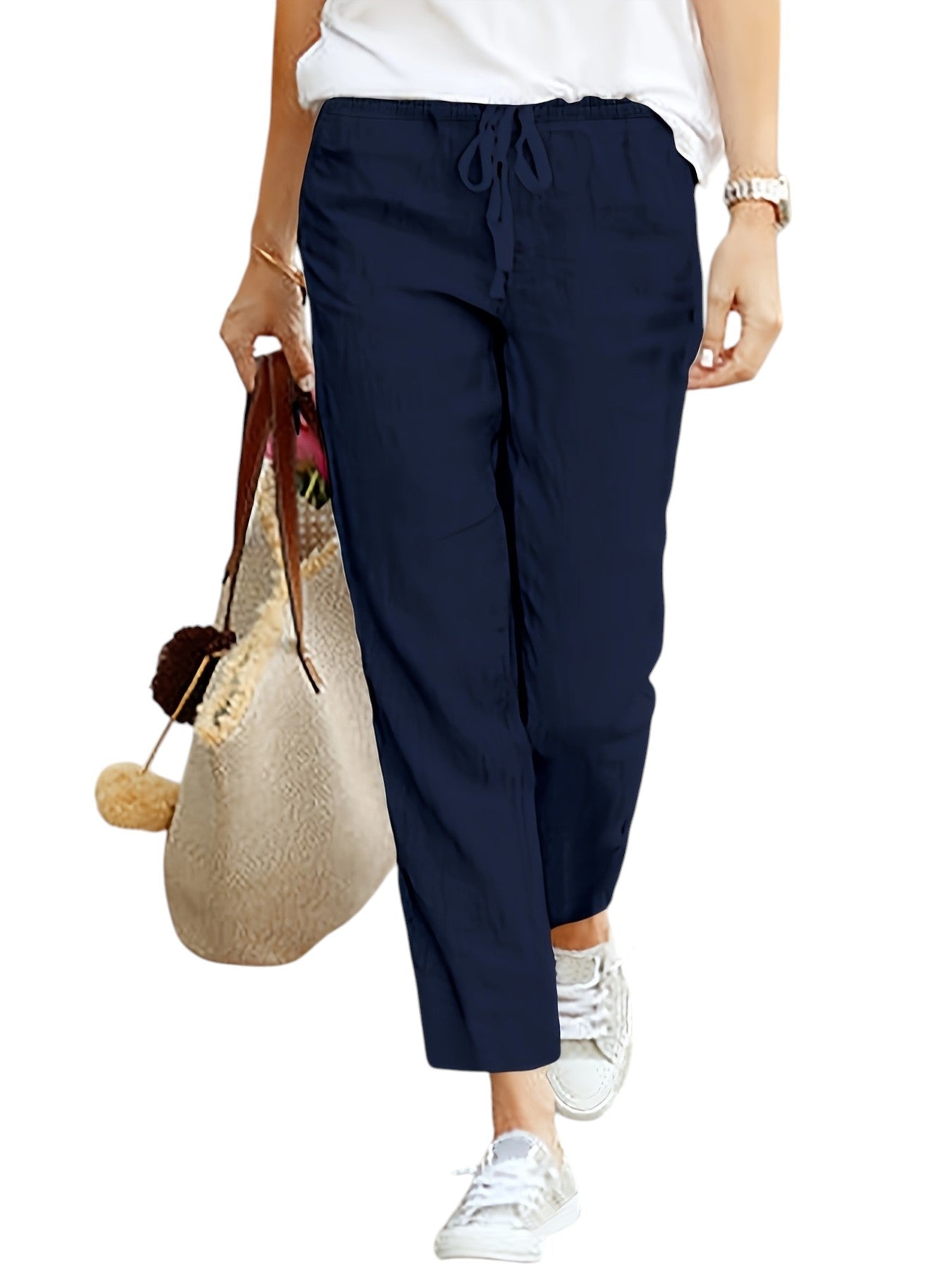 Linnen Dames Broek In Effen Kleuren