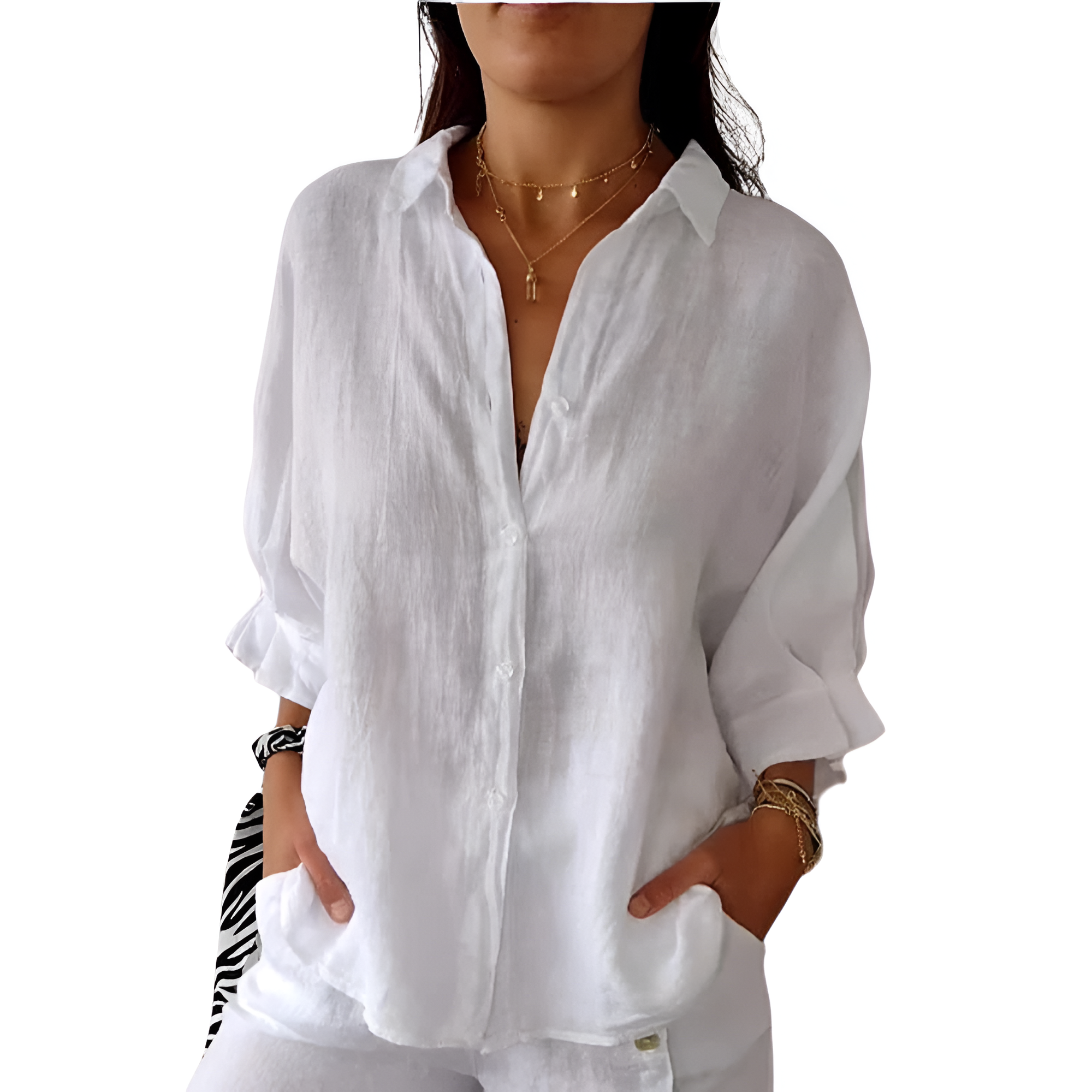 Stijlvol Linnen Dames Blouse Lange Mouwen
