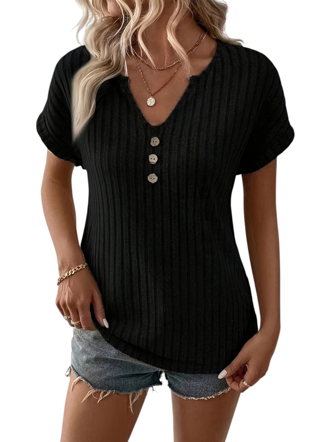 Dames Casual Gestreept V-hals T-shirt