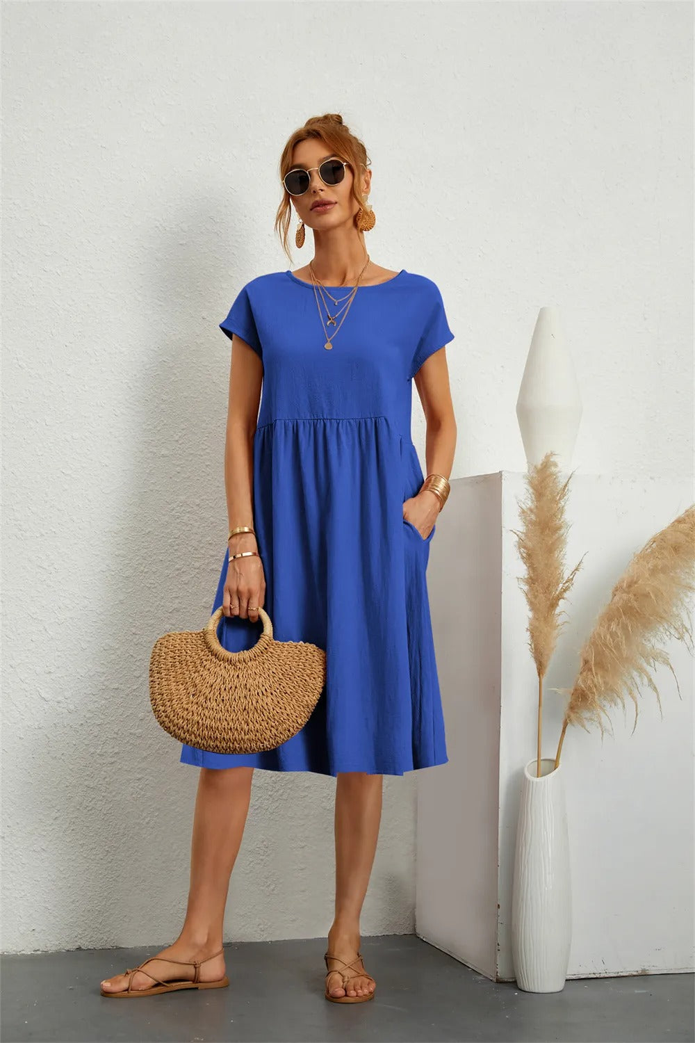 Elegante Midi Zomerjurk Met Korte Mouwen