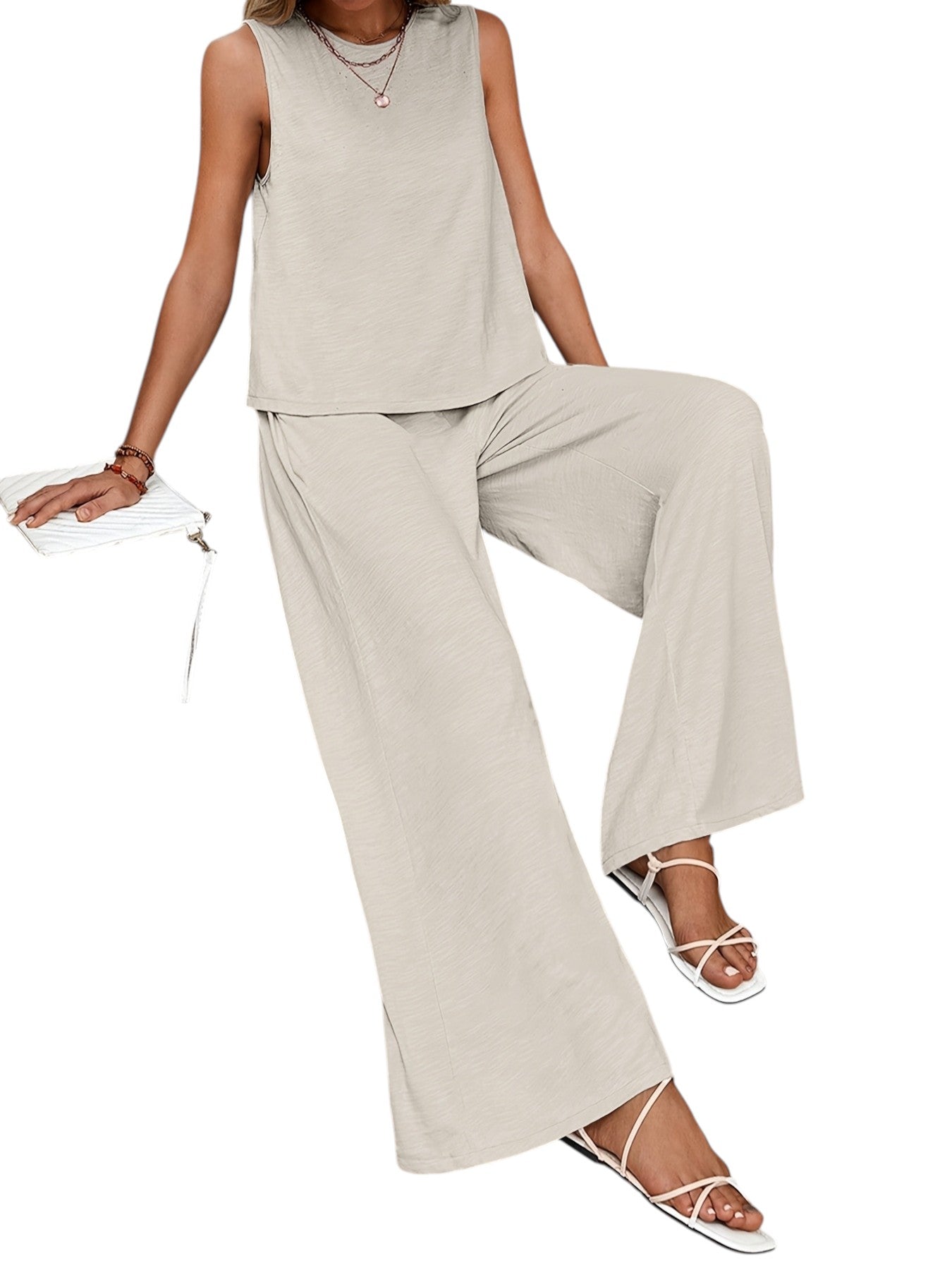 Linnen Dames Set Mouwloze Top & Wijde Broek