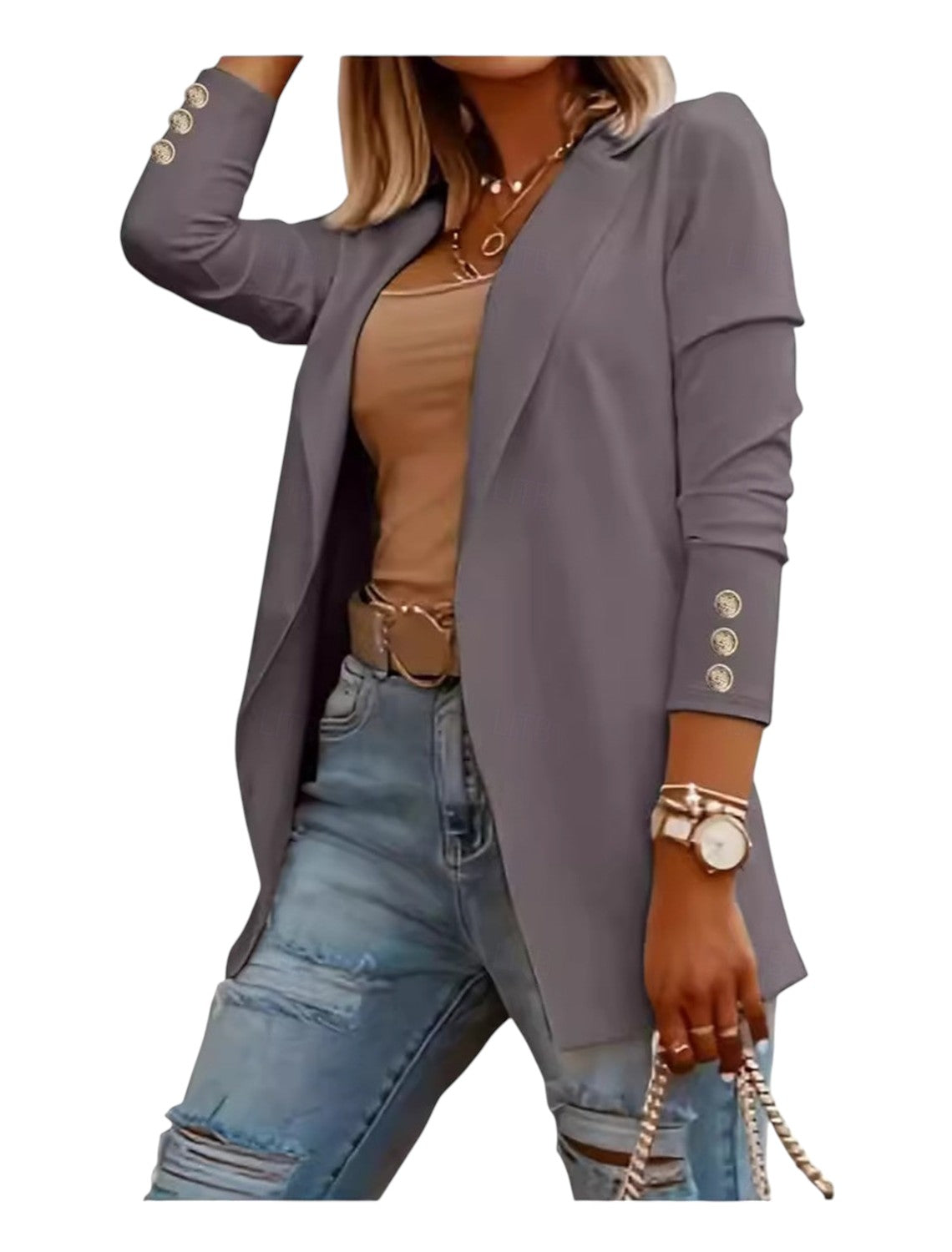 Stijlvolle Blazer In Effen Kleuren Met Knoopdetaills