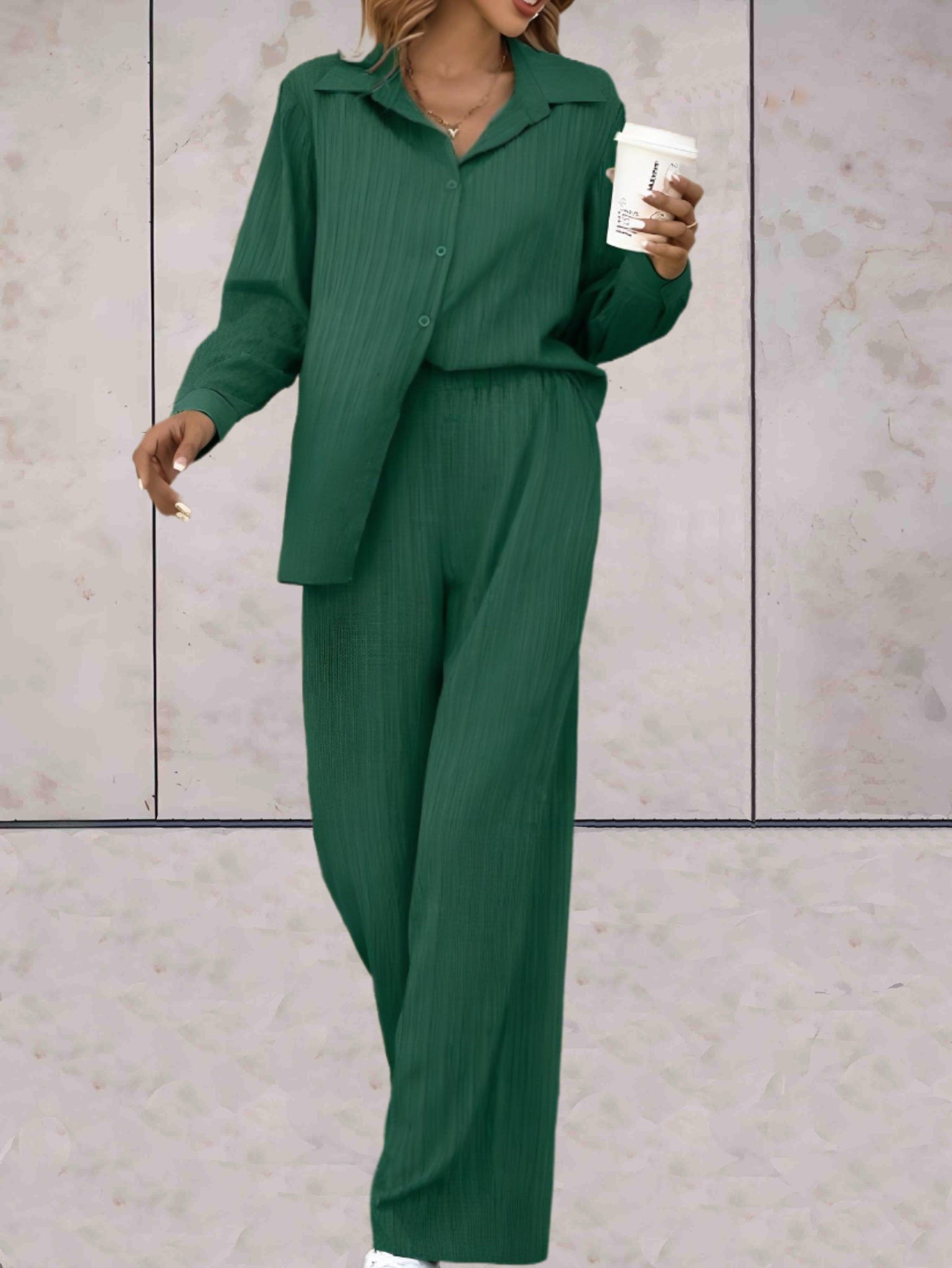 2-delige Pyjama Set met Oversized Top en Hoog Getailleerde Broek